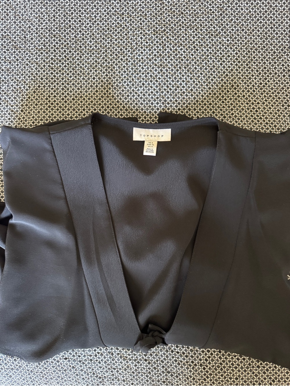 TopShop Black Tie-Front Women's Top - Picture 7 of 8